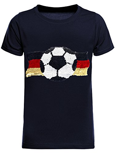 Deutschland Jungen Kinder Wende Pailletten Fussball WM EM 2024 Fan T Shirt 22513 Navy 164 von BEZLIT