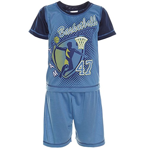 Kinder Jungen 2 Teilig Schlafanzug Pyjama Hausanzug Shirt Shorts Kurzarm 21240 Blau Größe 116 von BEZLIT