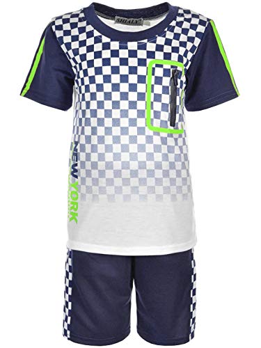 Kinder Jungen Sommer Set T-Shirt Capri Shorts Kurze Hose Stoff Shorts 30302 Navy 116 von BEZLIT