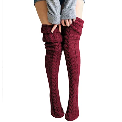 BFACCIA Overknee-Socken aus Wolle gestrickt warm Zopfmuster flauschige Socken Herbst Winter modisch Stiefelsocken Strumpfhose einfarbig Damen Mädchen Geschenk von BFACCIA