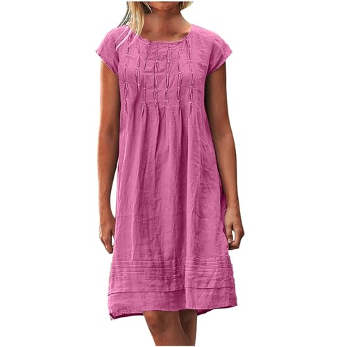 Leinenkleid Damen Sommer Musselin Kleid Knielang Kurzarm Shirtkleid Plus Size Plissee Sommerkleid Einfarbig Rundhals Strandkleid Baumwolle Leinen T-Shirt Kleid A-Linien Freizeitkleid Midikleid Leinenkleid Damen Sommer Musselin Kleid Knielang Kurzarm Shirtkleid Plus Size Plissee Sommerkleid Einfarbig Rundhals Strandkleid Baumwolle Leinen T-Shirt Kleid A-Linien Freizeitkleid Midikleid von BFSWL