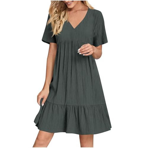 Shirtkleid Damen Kurzarm Knielang Sommerkleid Boho Plissee Kleid mit Rüschen Saum Sommer Luftig Strandkleid A Linien Blusenkleid Minikleid Elegant Rüschenkleid Sundresses for Women Shirtkleid Damen Kurzarm Knielang Sommerkleid Boho Plissee Kleid mit Rüschen Saum Sommer Luftig Strandkleid A Linien Blusenkleid Minikleid Elegant Rüschenkleid Sundresses for Women von BFSWL