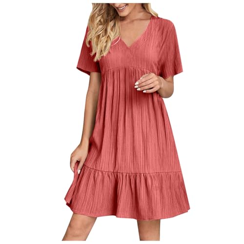 Sommerkleid Damen A Linie Kurzarm Kleid Knielang Einfarbig Strandkleid Boho Sommer Blusenkleid Rüschen Saum Swing Kleider V-Ausschnitt Plissee Minikleid Elegant Sommerkleider Luftig Strandkleider Sommerkleid Damen A Linie Kurzarm Kleid Knielang Einfarbig Strandkleid Boho Sommer Blusenkleid Rüschen Saum Swing Kleider V-Ausschnitt Plissee Minikleid Elegant Sommerkleider Luftig Strandkleider von BFSWL