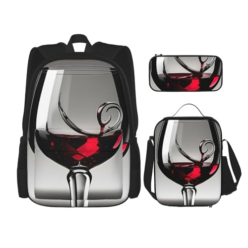 BGSHJVF Reise-Rucksack-Set mit Weinglas-Druck, stilvolles 600D-Oxford-Gewebe, isolierte Lunchtasche und Kosmetiktasche, Schwarz, Einheitsgröße BGSHJVF Reise-Rucksack-Set mit Weinglas-Druck, stilvolles 600D-Oxford-Gewebe, isolierte Lunchtasche und Kosmetiktasche, Schwarz, Einheitsgröße von BGSHJVF