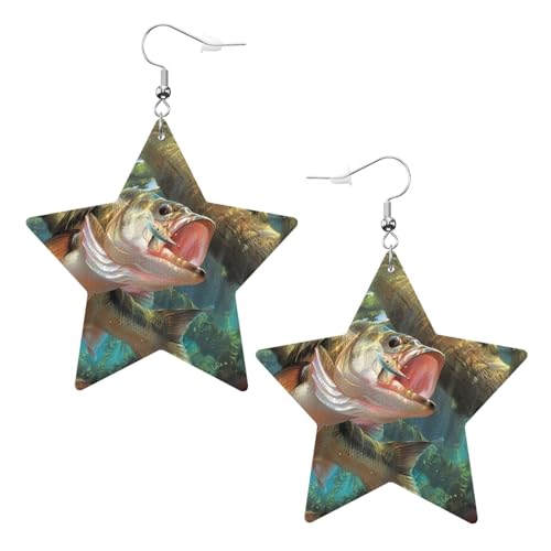 Modische Stern-Ohrringe mit schwimmendem Fischdruck, stilvoll und schön, leicht, baumelnd für Damen und Mädchen, Einheitsgröße, Leder von BHCASE