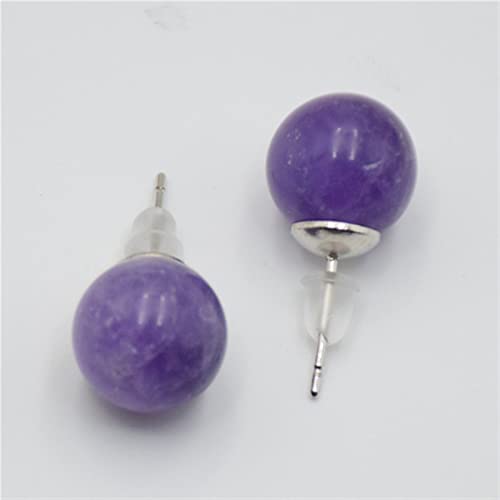 8mm Naturstein Ohrstecker Kristall Quartzs Karneol Runde Kugel Perlen Silber Farbe Einfache Mode Ohrschmuck for Frauen Mädchen Voller Textur (Color : Amethyst) von BIANMTSW