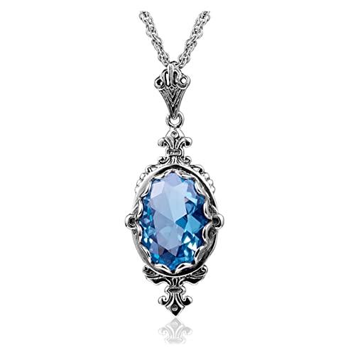 BIANMTSW Anhänger Damen Aquamarin Halskette Anhänger Oval Edelstein Vintage Edelschmuck Geschenk Voller Textur (Size : Blue Topaz) von BIANMTSW