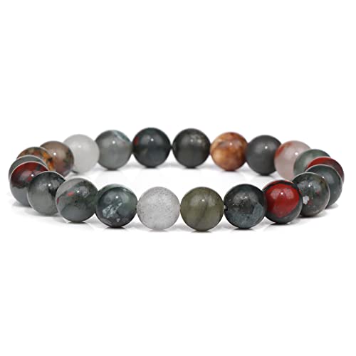 BIANMTSW Grüne Achate Malachit Armband 8mm Kristallquarze Stein Armbänder for Frauen Männer Yoga Schmuck,22.Glas,17cm Voller Textur (Color : 15.africa Bloodstone, Size : 21 cm) von BIANMTSW