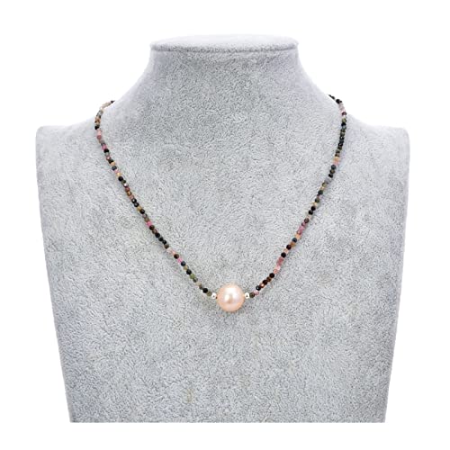 BIANMTSW Ketten für Damen Natürliche mehrfarbige Turmalin-Rosa-Keshi-Perlen-Halskette for Frauen erfüllen Mode-Accessoires von BIANMTSW