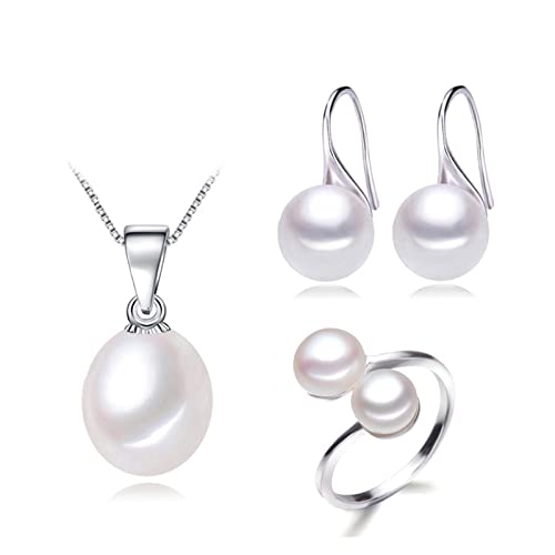 BIANMTSW Ketten für Damen Trendy Echte Natürliche Süßwasserperlen Schmuck for Frauen, Hochzeit Perlenkette Ohrring Set Geburtstagsgeschenk erfüllen Mode-Accessoires (Size : Pink pearl set) von BIANMTSW