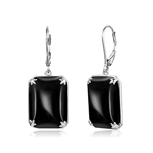 BIANMTSW Damen Silber Ohrringe Klassische Amethyst Edelsteine ​​Vintage Tropfen Lange Ohrringe 925 Sterling Silber Schmuck Verlobungsgeschenke Voller Textur (Color : Black Onyx, Size : Oro) von BIANMTSW