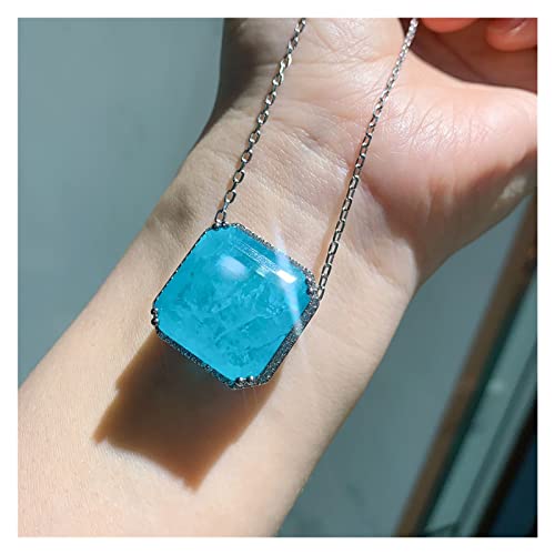 Ketten für Damen Neue 925 Sterling Silber Quadratische Paraiba Turmalin Aquamarin Lab Diamant Anhänger Halskette Hochzeitsschmuck erfüllen Mode-Accessoires ( Color : Aquamarine , Size : Necklace ) von BIANMTSW