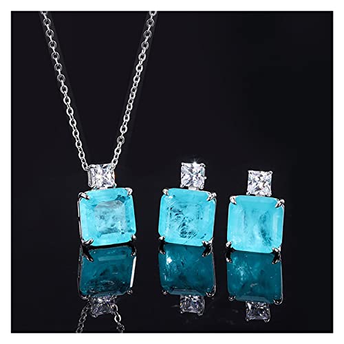 Ketten für Damen Vintage 925 Sterling Silber 12 * 12mm Paraiba Turmalin Halskette Anhänger Ohrringe for Frauen Charms Hochzeit Edlen Schmuck Sets erfüllen Mode-Accessoires ( Color : 45cm , Size : Earr von BIANMTSW