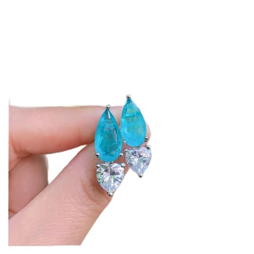 Ketten für Damen Vintage 925 Sterling Silber Paraiba Turmalin Aquamarin Stein Ohrringe Anhänger Halskette Hochzeit Edlen Schmuck Sets for Frauen erfüllen Mode-Accessoires ( Color : Aquamarine , Size : von BIANMTSW