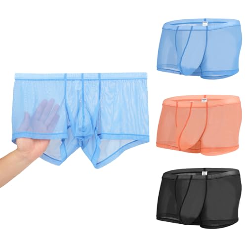 BIATWOWR 3 Packs Mens Boxers Briefs Underwear Multipack See Through Mesh Sexy Enhancing Pouch Short Leg 2XL von BIATWOWR