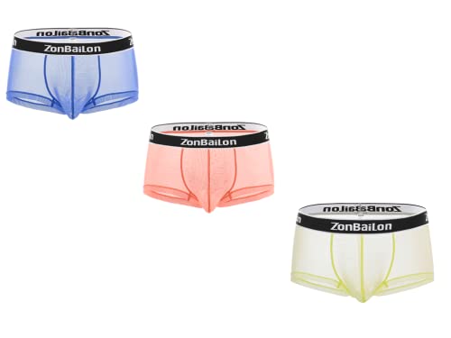 BIATWOWR Boxer Herrenslips Unterwäsche Sexy See Through Mesh Trunk Atmungsaktiv Komfortables Unterhosen 3 Packs M von BIATWOWR