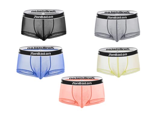 BIATWOWR Boxer Herrenslips Unterwäsche Sexy See Through Mesh Trunk Atmungsaktiv Komfortables Unterhosen 5 Packs 3XL von BIATWOWR