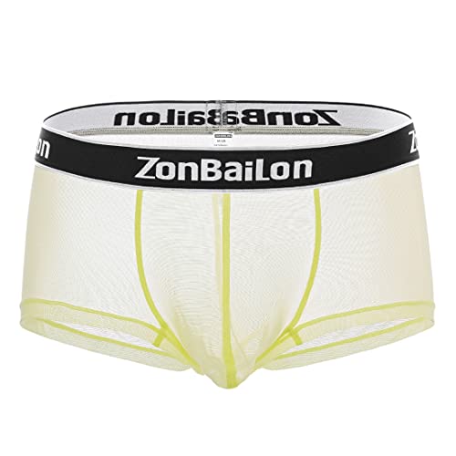 BIATWOWR Boxer Herrenslips Unterwäsche Sexy See Through Mesh Trunk Atmungsaktiv Komfortables Unterhosen Gelb 2XL von BIATWOWR