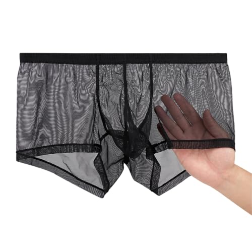 BIATWOWR Boxer Shorts Men Briefs See Through Mesh Sexy Enhancing Pouch Underwear Black Short Leg 2XL von BIATWOWR