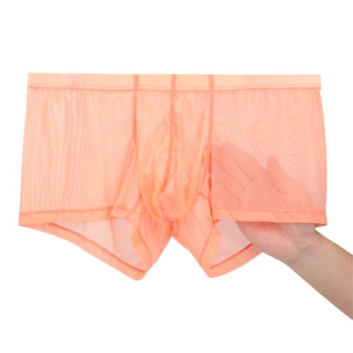 BIATWOWR Boxer Shorts Men Briefs See Through Mesh Sexy Enhancing Pouch Underwear Orange Short Leg 2XL von BIATWOWR