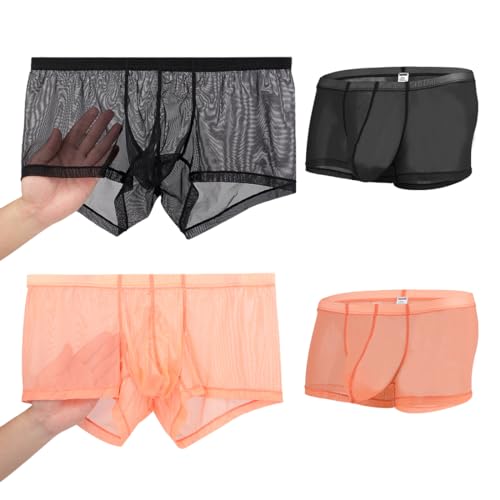 BIATWOWR Boxers Mens Briefs See Through Mesh Sexy Enhancing Pouch Underwear Short Leg L 2 Packs von BIATWOWR