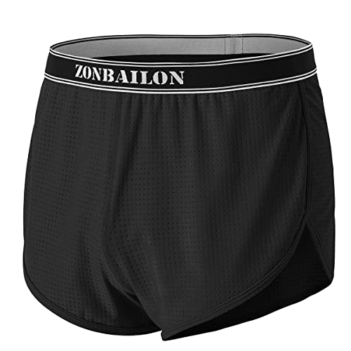 BIATWOWR Herren Boxershorts mit breitem Bund, niedriger Bundhöhe, Mesh-Gewebe, ohne Etikett, bequem und atmungsaktiv Side Split von BIATWOWR