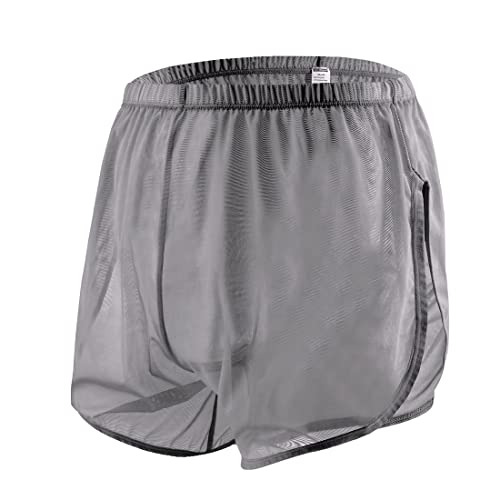 BIATWOWR Herren Transparent Sexy Boxershorts Männer Atmungsaktiv Bequem Unterhose Seitlichem Schlitz Mesh Design See Through Unterwäsche L Grau von BIATWOWR