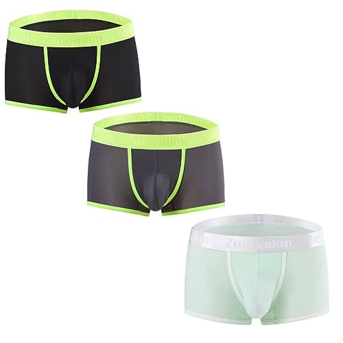 BIATWOWR Mens Boxer Briefs Wide Band Micro Mesh Transparent Sexy Underwear Front Open Big Ball Pouch See Through Boxer Short Multi L von BIATWOWR