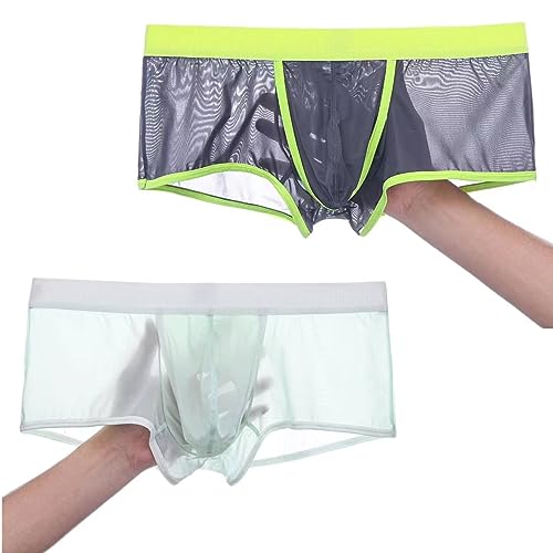 BIATWOWR Mens Boxer Briefs Wide Band Micro Mesh Transparent Sexy Underwear Front Open Big Ball Pouch See Through Boxer Short Multi XXL von BIATWOWR