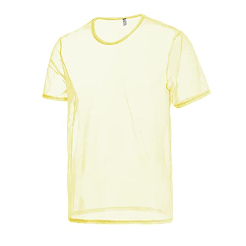 Mens Herren netzhemd See Through Sheer T-Shirt Casual Clubwear Shorts Sleeve Mesh Muscle Pullover Tops Undershirts Yellow M von BIATWOWR