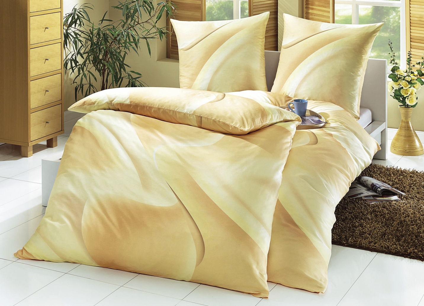 biberna Bettwäsche-Garnitur aus 100% Baumwolle, Größe 112 (80/80 cm + 135/200 cm), Beige von BIBERNA