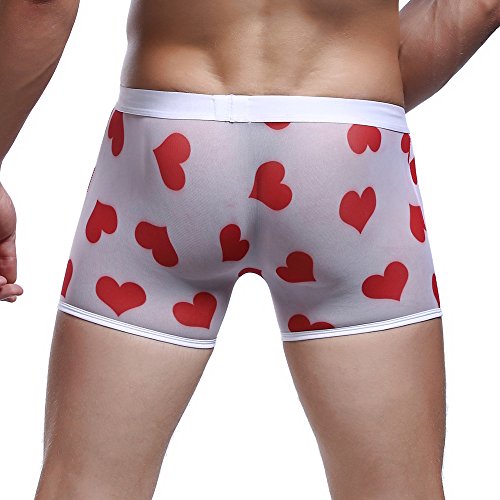 BIBOKAOKE Boxershorts Herren Mode rotes Herz Drucken Boxer Trunks Sexy Durchscheinende Männer Unterhosen Silky Autmungsaktiv Boxershort Stretcken Passform Schwammkopf Retroshorts Briefs Slips von BIBOKAOKE