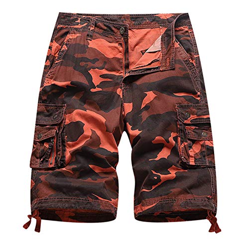 BIBOKAOKE Cargo Shorts Herren Sommer Vintage Kurze Hose mit vielen Taschen Slim Fit Casual Camouflage Cargohose Regular Bermuda Arbeitshose Outdoors Chinohose Straight Herrenshorts (Rot12,36) von BIBOKAOKE