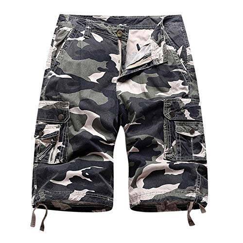 BIBOKAOKE Cargo Shorts Herren Sommer Vintage Kurze Hose mit vielen Taschen Slim Fit Casual Camouflage Cargohose Regular Bermuda Arbeitshose Outdoors Chinohose Straight Herrenshorts Knielänge von BIBOKAOKE