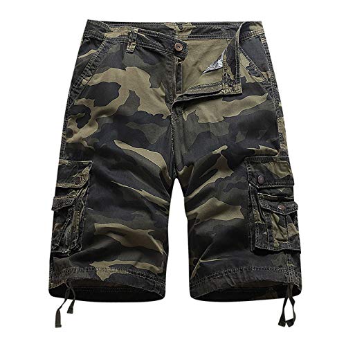 BIBOKAOKE Cargo Shorts Herren Sommer Vintage Kurze Hose mit vielen Taschen Slim Fit Casual Camouflage Cargohose Regular Bermuda Arbeitshose Outdoors Chinohose Straight Herrenshorts Knielänge von BIBOKAOKE