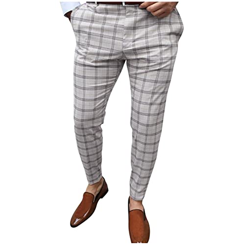 BIBOKAOKE Chino Hose Herren Mode Karierte Anzughose Business Slim Fit Hose Regular Karomuster Elegant Freizeithose Outdoorhose Trainingshose Sporthose Klassisch Chinohose mit Reißverschluss von BIBOKAOKE