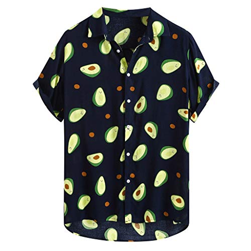 BIBOKAOKE Hemd Herren Kurzarm Mehrfarbig Avocado-Druck Sommerhemd Revers Button Down Henley Shirts Loose Casual Strandhemd Atmungsaktivität Schweißabsorption Arbeitshemd Funshirt Tops T-Shirt von BIBOKAOKE