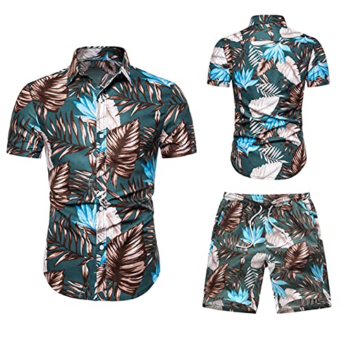 BIBOKAOKE Herren Hemd Shorts Set Hawaii Blumen Bedrucktes Freizeitanzug Mode Floral Stehkragen T-Shirt + Kurze Hose Zweiteiler Sommer Trainingsanzug Jogginganzug Sport Anzug für Coole Männer von BIBOKAOKE