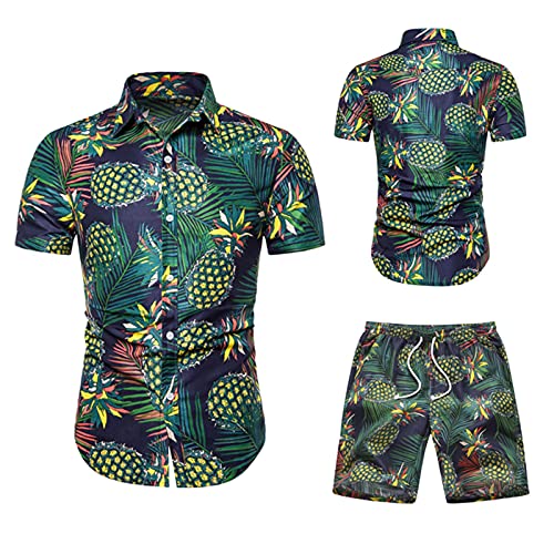 BIBOKAOKE Herren Hemd Shorts Set Hawaii Blumen Bedrucktes Freizeitanzug Mode Floral Stehkragen T-Shirt + Kurze Hose Zweiteiler Sommer Trainingsanzug Jogginganzug Sport Anzug für Coole Männer von BIBOKAOKE