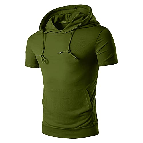 BIBOKAOKE Herren Hoodie T-Shirt Sommer Kurzarm mit Kapuze Workout Sport Fitness Kapuzenpullover Shirts Mode Einfarbig Muscle Shirt Freizeithemden Sweatshirt Männer Sport Shirts Hoody von BIBOKAOKE