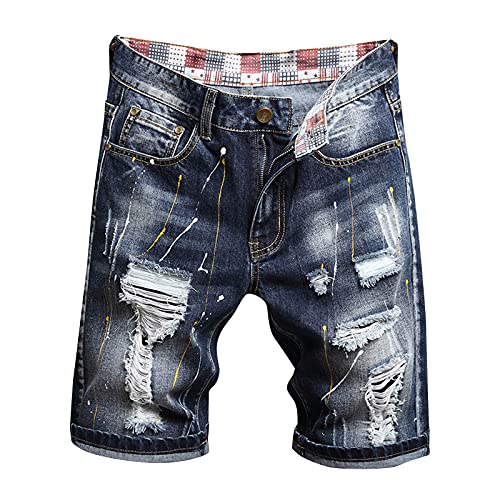 BIBOKAOKE Herren Jeans Shorts Destroyed Hip Hop Denim-Shorts Used Look Washed Vintage Jeansshorts Sommer Regular Fit Kurze Hose Verschleißfest Ripped Distressed Denim Short Freizeithose von BIBOKAOKE