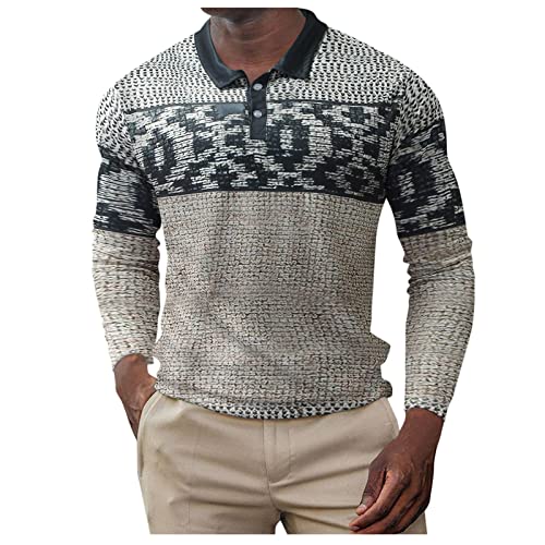 BIBOKAOKE Herren Langarmshirt Herbst Winter Persönlichkeit Langarm Unregelmäßiger Urban Bedrucktes Langärmeliges V-Ausschnitt Knöpfe Freizeithemd Business ArbeitsHemd Longsleeve Longshirt von BIBOKAOKE