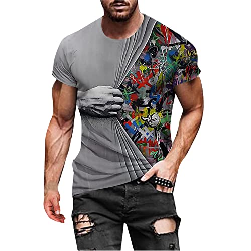 BIBOKAOKE Herren T-Shirt Klassischer Rundhals Kurzarm Fashion Vintage Bedrucktes Shirts Sommer Freizeithemd Basic Regular Fit Crew Neck Kurzarmshirt Dünne Atmungsaktivität Männer T-Shirts von BIBOKAOKE