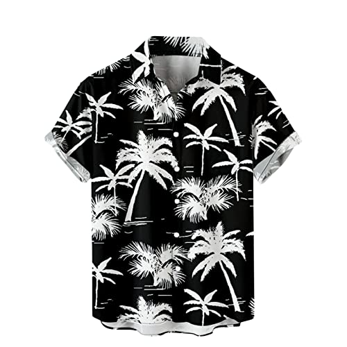 BIBOKAOKE Kurzarmhemden Herren, Stilvolles Bunt Palmen Bedrucktes Hawaii Hemd Dünne Casual Henley Shirt Loose Atmungsaktivit Sommer Freizeithemden Urlaub Strandhemd Basic Männer T-Shirts von BIBOKAOKE