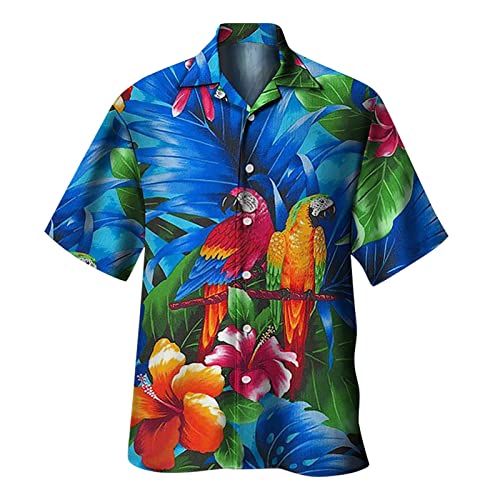 BIBOKAOKE Kurzarmhemden Herren, Stilvolles Bunt Palmen Bedrucktes Hawaii Hemd Dünne Casual Henley Shirt Loose Atmungsaktivit Sommer Freizeithemden Urlaub Strandhemd Basic Männer T-Shirts von BIBOKAOKE