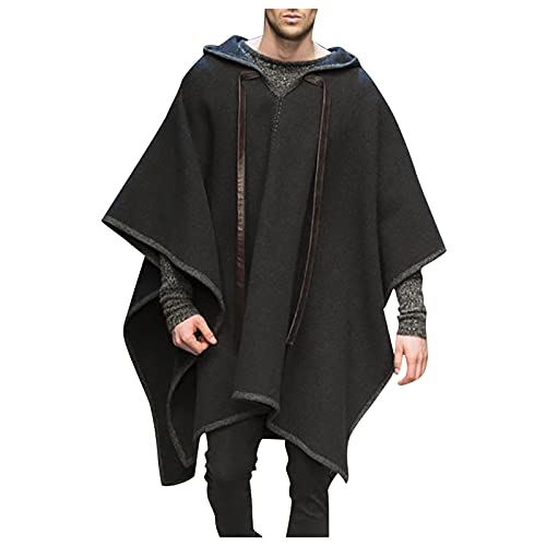 BIBOKAOKE Mode Cape Mantel für Herren mit Kapuze Cape Schal Kap Pullover V-Ausschnitt, Poncho, mit Kapuze, Baldachin, Schal, Mantel, unregelmäßiger Saum, Kapuzenpullover Bequeme Hauskleidung von BIBOKAOKE