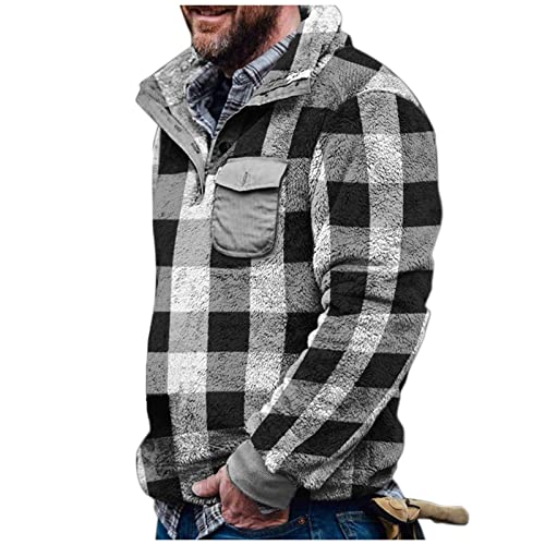 BIBOKAOKE Pullover Herren ohne Kapuze Plüschmantel Camouflage Flauschige Plüsch Sweatjacke Plaid Teddy Fleece Sweatshirt Mantel Revers Kariert Fleecepullover Warm Rollkragenpulli Oberteile von BIBOKAOKE