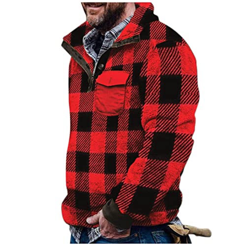 BIBOKAOKE Pullover Herren ohne Kapuze Plüschmantel Camouflage Flauschige Plüsch Sweatjacke Plaid Teddy Fleece Sweatshirt Mantel Revers Kariert Fleecepullover Warm Rollkragenpulli Oberteile von BIBOKAOKE