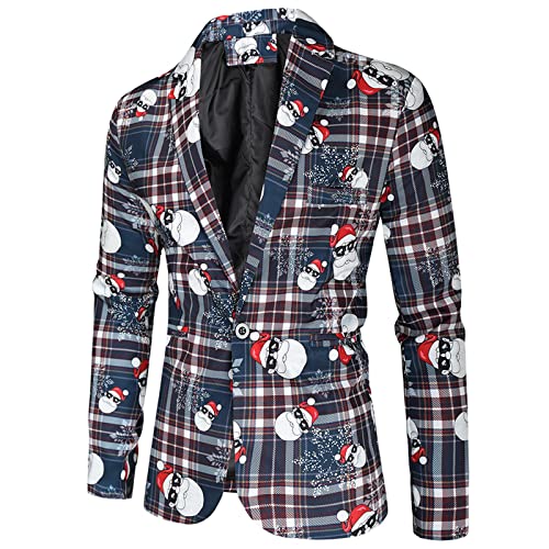 BIBOKAOKE Sakko Herren Weihnachten Slim Fit Blazer Freizeit Jackett Weihnachtsblazer Floral Elk Print Smoking Jacke Schmaler Einreihiger Mantel Revers Freizeit Langarm Anzug Festlich Kostüm von BIBOKAOKE