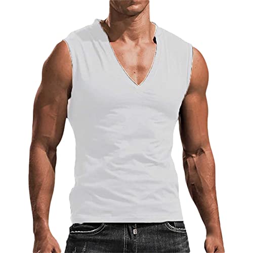 BIBOKAOKE Solides Tanktop mit V-Ausschnitt für Herren Training Ärmelloses Athletic Vest Stringer Muskelshirt Sport Weste Bodybuilding Fitness Tank Top Trägershirt Unterhemden Achselshirt von BIBOKAOKE